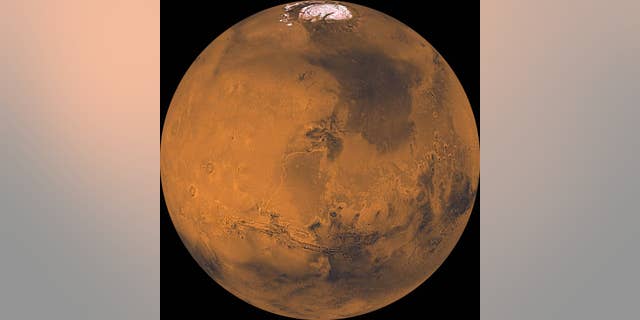 Mars, as imaged by NASA's Viking 1 orbiter in the 1970s.