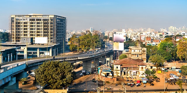 Skyline of Vadodara, formerly known as Baroda, the third-largest city in Gujarat state of India