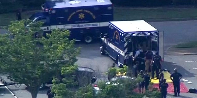 Paramedics prepare a staging area for victims in this still image from video following a shooting incident at the municipal center in Virginia Beach, Virginia, U.S. May 31, 2019. WAVY-TV/NBC/via Reuters
