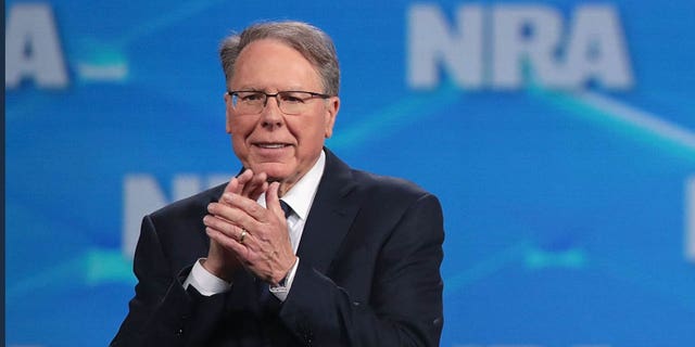 Wayne LaPierre, Vice President and CEO of the NRA, addresses guests of the NRA-ILA Leadership Forum at the 148th Annual NRA Exhibitions on April 26, 2019 in Indianapolis, Indiana.  (Scott Olson / Getty Images)