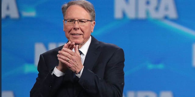 Wayne LaPierre, NRA vice president and CEO, speaks to guests at the NRA-ILA Leadership Forum at the 148th NRA Annual Meetings Exhibits on April 26, 2019, in Indianapolis, Indiana. (Photo by Scott Olson/Getty Images)