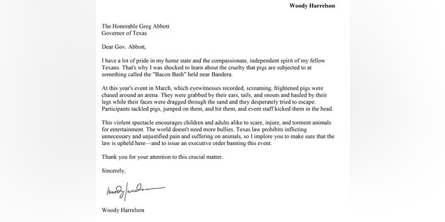 In the letter, shared with Fox News by PETA, the Academy Award-nominated actor asks Abbott to end the 17-year event over concerns about “the cruelty that the pigs are subjected to.”