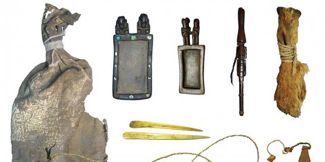 The 1,000-year-old ritual bundle discovered by researchers in a Bolivian cave.