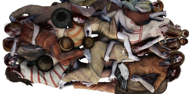 The above artist’s reconstruction of the grave shows how the bodies were positioned. (Illustration: Michał Podsiadło)