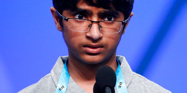Saketh Sundar, 13, of Clarksville, Md., Attends the final of the Scripps National Spelling Bee on Thursday, May 30, 2019, at Oxon Hill, Md. (Associated Press).