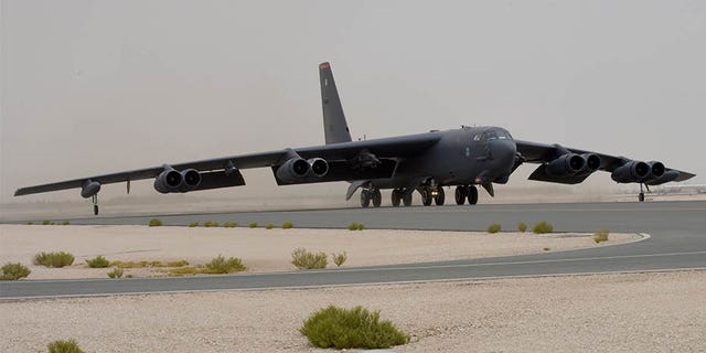 A U.S. Air Force B-52H Stratofortress takes off in Qatar on Sunday. (U.S. Air Force)