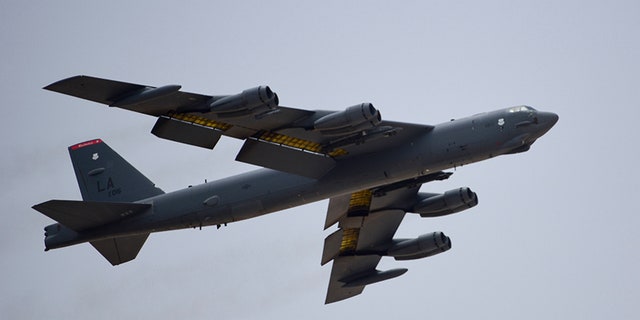 A U.S. Air Force B-52H Stratofortress bomber, assigned to the 20th Expeditionary Bomb Squadron, takes off from Al Udeid Air Base in Qatar on Sunday.