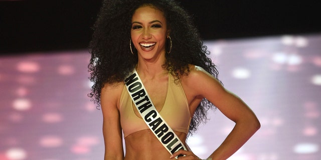 Miss North Carolina Cheslie Kryst wins the 2019 Miss USA final competition in the Grand Theatre in the Grand Sierra Resort in Reno, Nev., on Thursday, May 2, 2019. (Jason Bean/The Reno Gazette-Journal via AP)