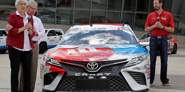 The parents of Army Sgt. Dale Griffin joined Kyle Busch on Wednesday at the unveiling of the paint scheme his car will feature during the Coca-Cola 600.