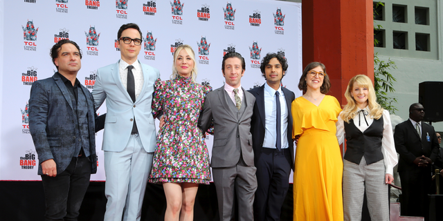 Johnny Galecki, from the left, Jim Parsons, Kaley Cuoco, Simon Helberg, Kunal Nayyar, Mayim Bialik and Melissa Rauch, actors of the television series 