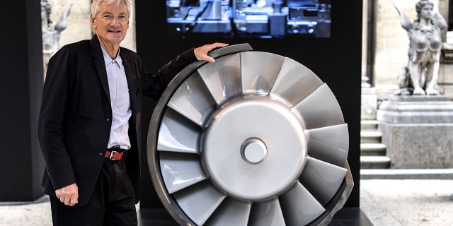 Many of Dyson's consumer products feature electric motors, like this oversized display, and batteries.