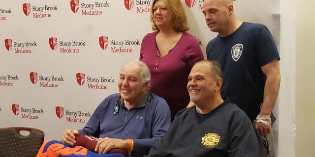 Mets legend Ed Kranepool, bottom left, received a kidney from Debra Barbieri, top left. Her husband Long Island volunteer firefighter Al Barbieri, bottom right, was the recipient of a kidney from police officer Brian Cooney, top right.