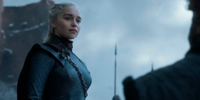 This image released by HBO shows Emilia Clarke in a scene from the final episode of "Game of Thrones," that aired Sunday, May 19, 2019. (HBO via AP)