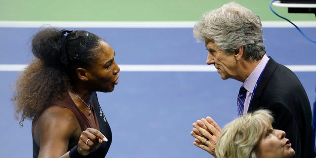 Serena Williams of the United States argues with referee Brian Earley during her Women's Singles finals match against Naomi Osaka of Japan on Day Thirteen of the 2018 US Open at the USTA Billie Jean King National Tennis Center on September 8, 2018. (Getty Images)