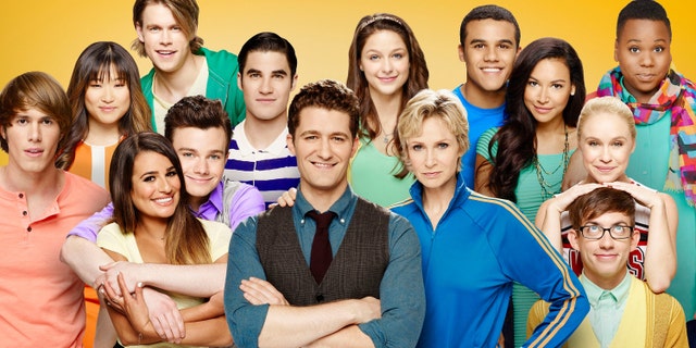 "Glee" cast members Jenna Ushkowitz, Chord Overstreet, Darren Criss, Melissa Benoist, Jacob Artist, Naya Rivera and Alex Newell. Bottom (L-R bottom) Blake Jenner, Lea Michele, Chris Colfer, Matthew Morrison, Jane Lynch, Becca Tobin and Kevin McHale.