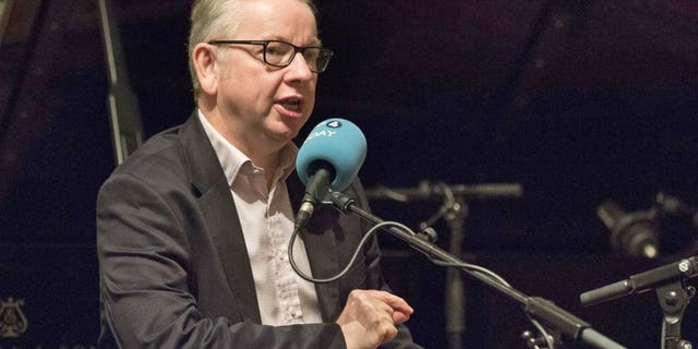 British Environment Secretary Michael Gove speaks to BBC Radio 4 presenter John Humphrys during a live broadcast from Wigmore Hall in central London.