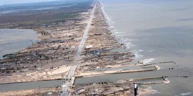 Storm damage along the Texas coast can be seen in this 2008 photo from the National Oceanic and Atmospheric Administration.