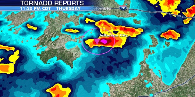 The large and destructive tornado bore down on Jefferson City, Missouri shortly before midnight.