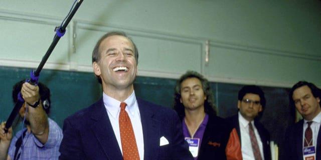 FILE: Sen. Joseph R. Biden Jr. (C) campaigning at an adult education center after announcing his bid for the 1988 Democratic presidential nomination. (Photo by Steve Liss/The LIFE Images Collection/Getty Images)