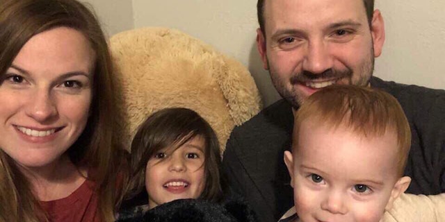 Hader, pictured with his wife and children, said he still has trouble walking with his left leg.