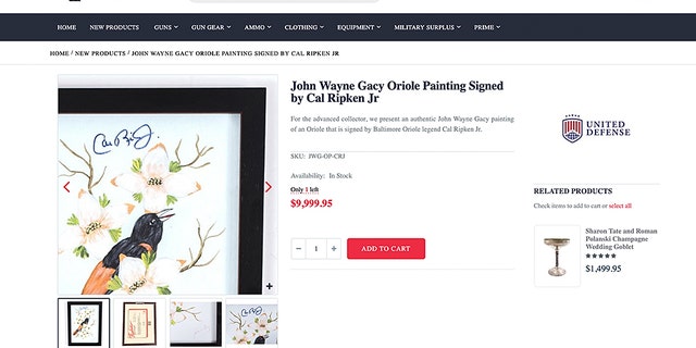 A John Wayne Gacy painting of an oriole, apparently signed by Cal Ripken Jr., is for sale.
