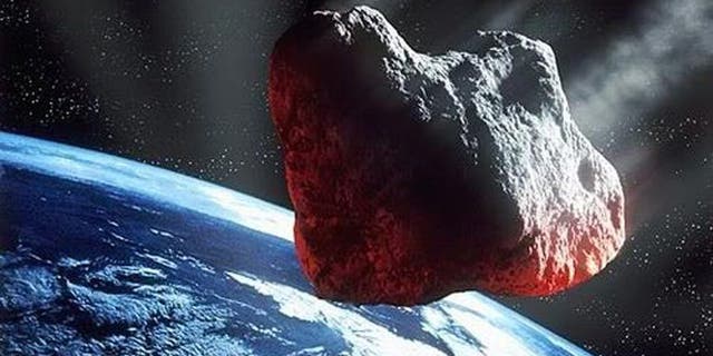 Illustration of artist representing a potentially dangerous asteroid towards the Earth.