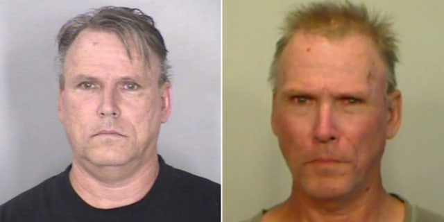 Michael Patrick Manning, 58, pictured on the left after his arrest on September 3, 2015, and again this month.