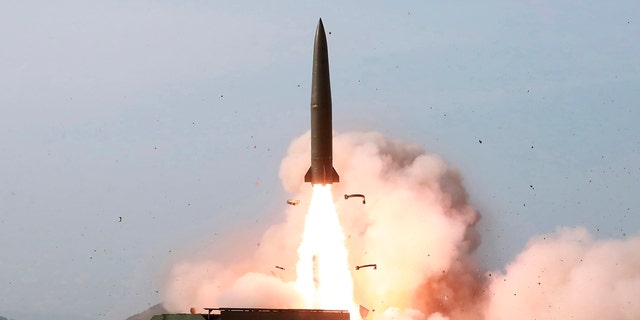 This Saturday, May 4, 2019, photo provided on Sunday, May 5, 2019, by the North Korean government shows a test of weapon systems, in North Korea.