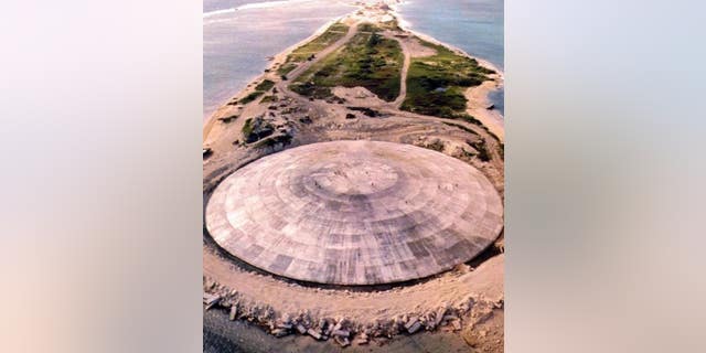 A huge concrete dome was built over a crater left by a nuclear blast on Runit Island.