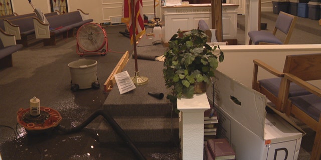 Heavy rain caused flooding at the First Baptist Church of Lavon in the Dallas area late Wednesday.