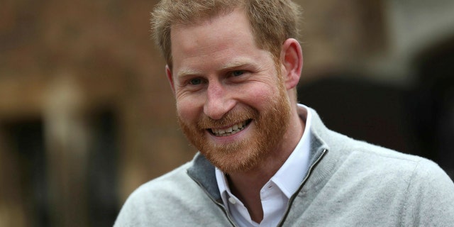 Britain's Prince Harry speaks at Windsor Castle, Windsor, England, Monday May 6, 2019, after his wife Meghan, the Duchess of Sussex gave birth to a baby boy. It is the first child for Harry and Meghan, who married a year ago.