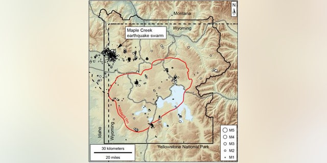 Map of the Maple Creek swarm, made using data from the U Seismograph Stations. (Credit: USGS)