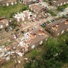 Debris from destroyed homes is shown in this aerial photo after a tornado touched down overnight in Jefferson City, Missouri, May 23, 2019. 