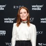 Julianne Moore poses backstage at the 2019 Verizon Media NewFront, where she introduced the upcoming documentary "5B" on April 30, 2019 in New York City. 