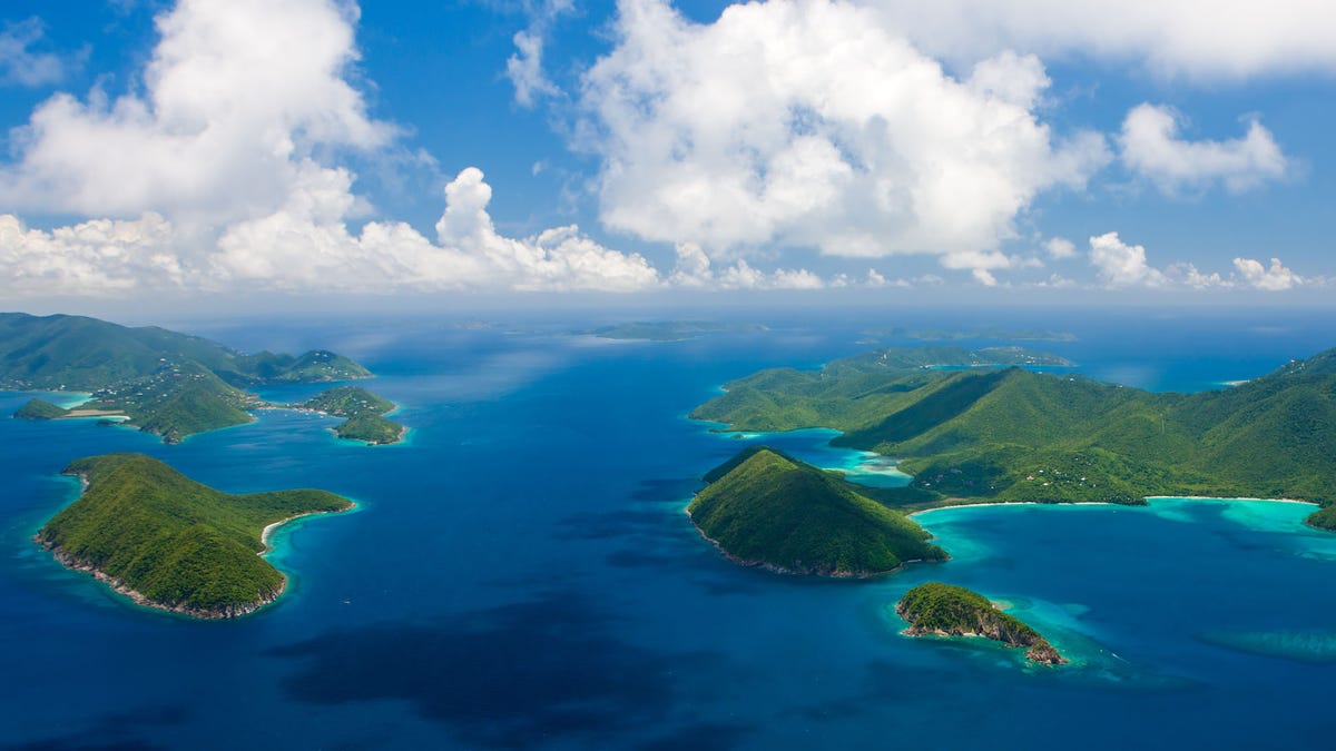 aerial panorama of US and British Virgin Islands