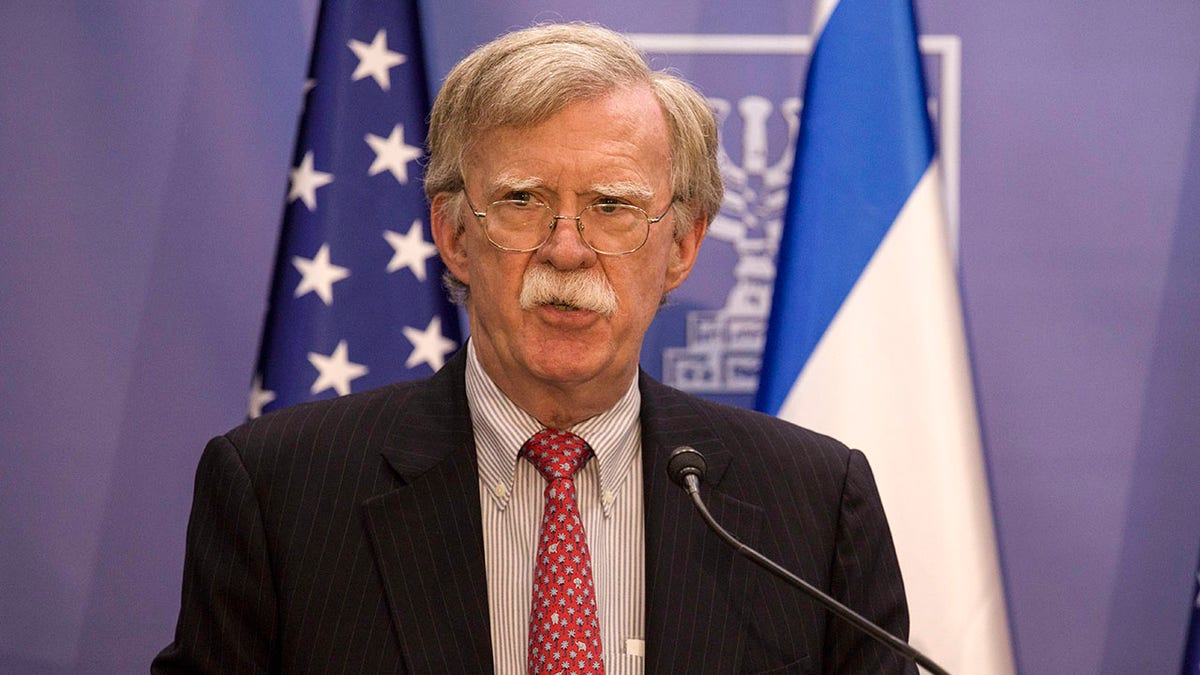 U.S. National Security Advisor John Bolton gives statements to media in Jerusalem, Sunday, June 23, 2019. (Associated Press)