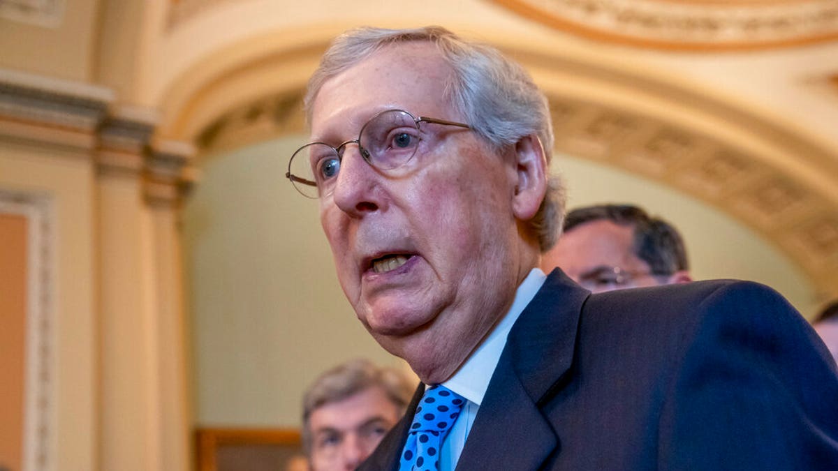 Senate Majority Leader Mitch McConnell, R-Ky., addresses reporters at the U.S. Capitol in Washington. (Associated Press)