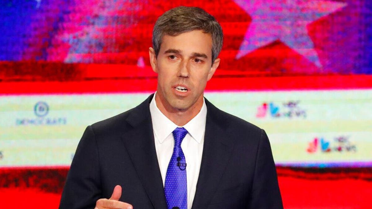 Democratic presidential candidate former Texas Rep. Beto O'Rourke gestures during a Democratic primary debate hosted by NBC News at the Adrienne Arsht Center for the Performing Arts, Wednesday, June 26, 2019, in Miami. (AP Photo/Wilfredo Lee)