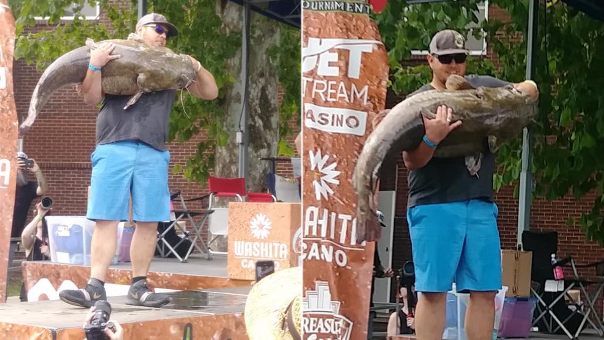 Man catches massive 85 lb catfish with his bare hands