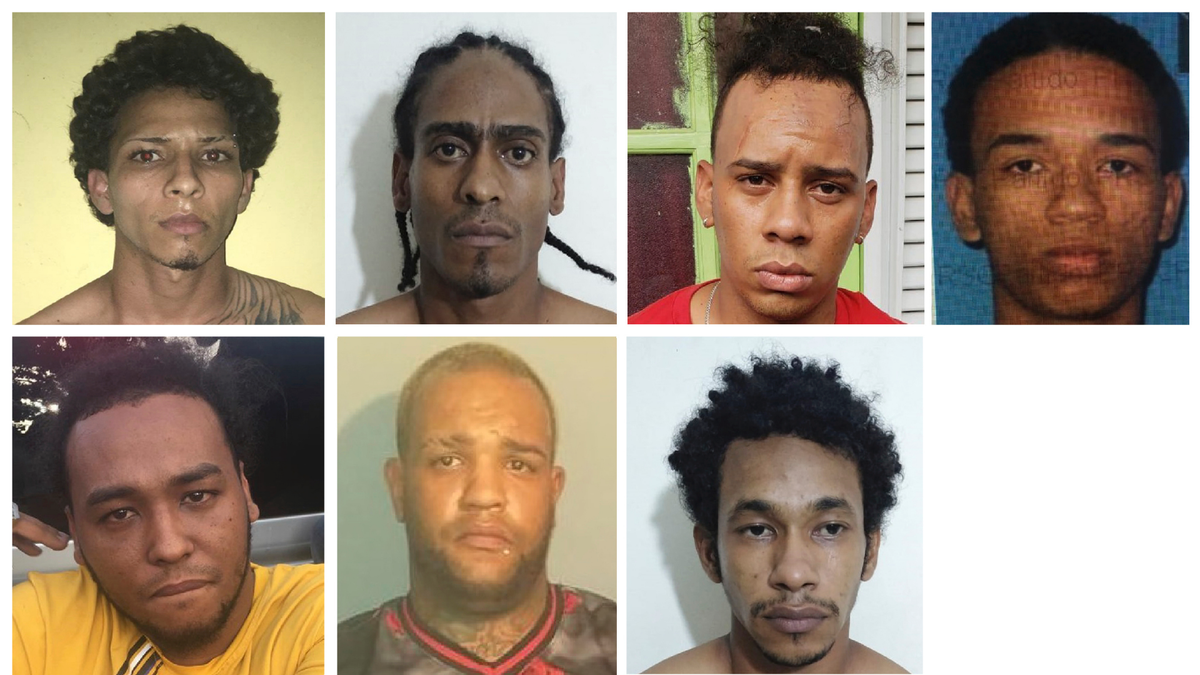 This combination of photos provided by the Dominican Republic National Police on Wednesday, June 12, 2019 show suspects in connection with the shooting of former Red Sox star David Ortiz in Santo Domingo, Dominican Republic. Police identify the men as, top row from left, Rolfy Ferreyra, who has been identified as the shooter, Joel Rodriguez Cruz, Oliver Moises Mirabal Acosta, and Eddy Vladimir Feliz Garcia. Bottom row from left, Polfirio Allende Dechamps Vazquez, Luis Alfredo Rivas Clase and Reynaldo Rodriguez Valenzuela. All the men with the exception of Rivas Clase have been detained.