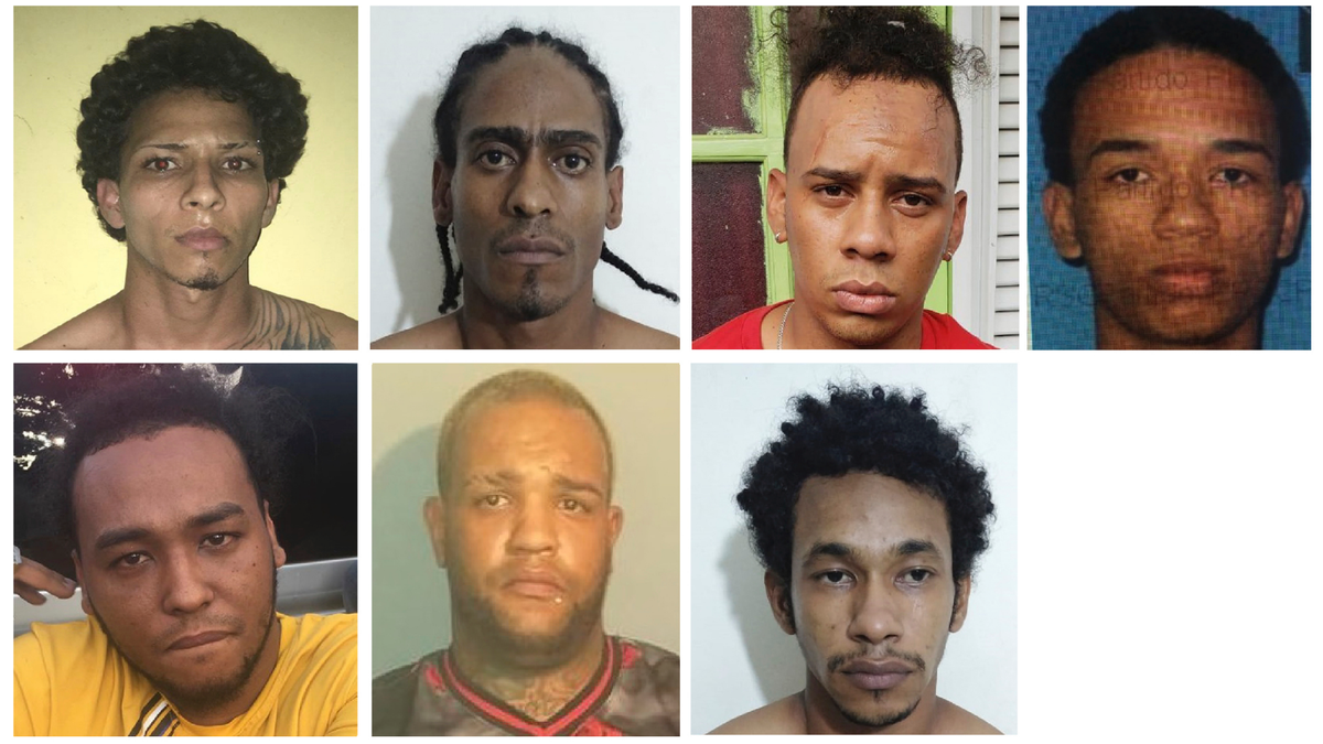This combination of photos provided by the Dominican Republic National Police on Wednesday, June 12, 2019 show suspects in connection with the shooting of former Red Sox star David Ortiz in Santo Domingo, Dominican Republic. Police identify the men as, top row from left, Rolfy Ferreyra, who has been identified as the shooter, Joel Rodriguez Cruz, Oliver Moises Mirabal Acosta, and Eddy Vladimir Feliz Garcia. Bottom row from left, Polfirio Allende Dechamps Vazquez, Luis Alfredo Rivas Clase and Reynaldo Rodriguez Valenzuela. All the men with the exception of Rivas Clase have been detained.