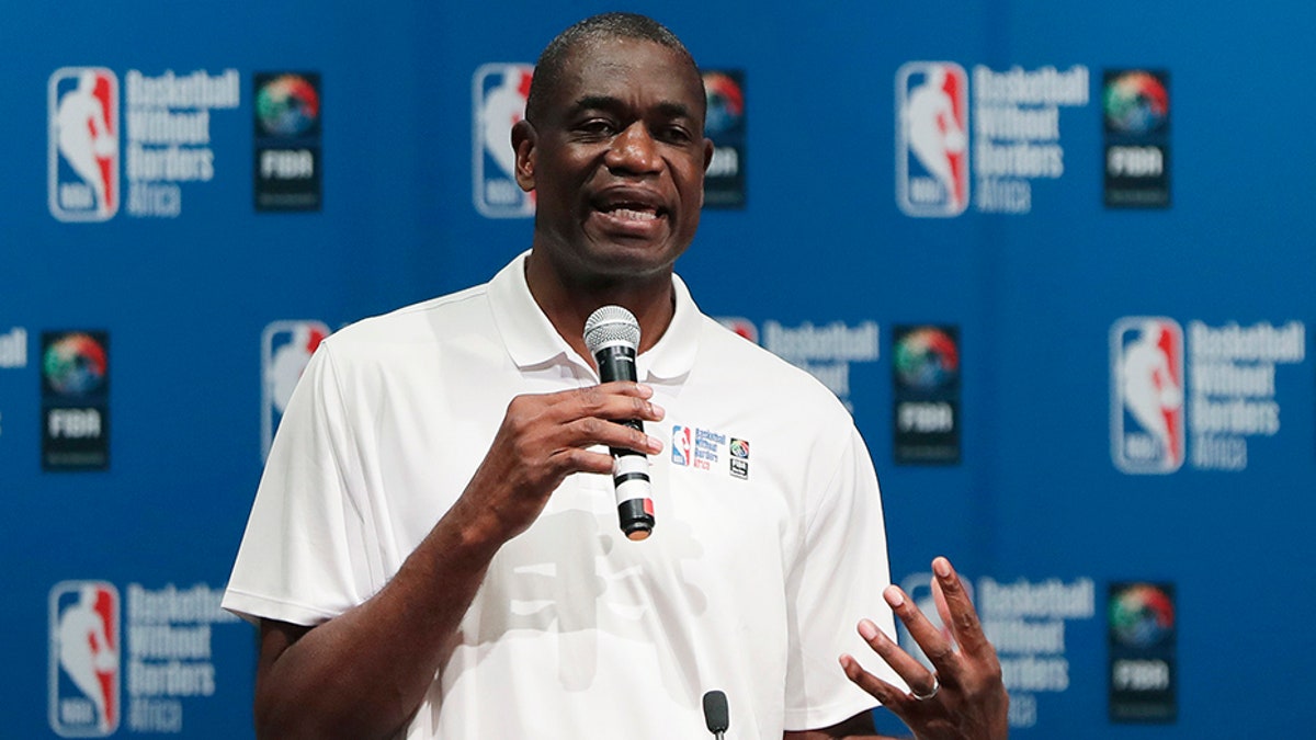 Dikembe Mutombo speaks during the opening ceremony of Basketball without Borders Africa in Johannesburg, South Africa, in 2018​​​​​. (AP)