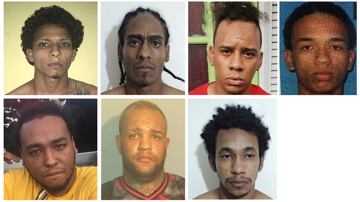 This combination of photos provided by the Dominican Republic National Police show suspects in connection with the shooting of former Red Sox star David Ortiz in Santo Domingo, Dominican Republic. Police identify the men as, top row from left, Rolfy Ferreyra, who has been identified as the shooter, Joel Rodriguez Cruz, Oliver Moises Mirabal Acosta, and Eddy Vladimir Feliz Garcia. Bottom row from left, Polfirio Allende Dechamps Vazquez, Luis Alfredo Rivas Clase and Reynaldo Rodriguez Valenzuela. (Dominican Republic National Police via AP)