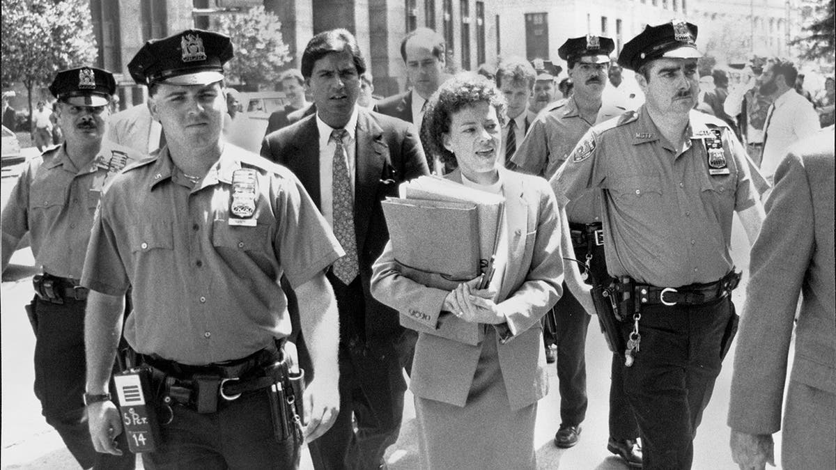 Elizabeth Lederer leaving court for lunch. July 08, 1990. (Photo by Thomas Guercio/New York Post Archives /(c) NYP Holdings, Inc. via Getty Images)