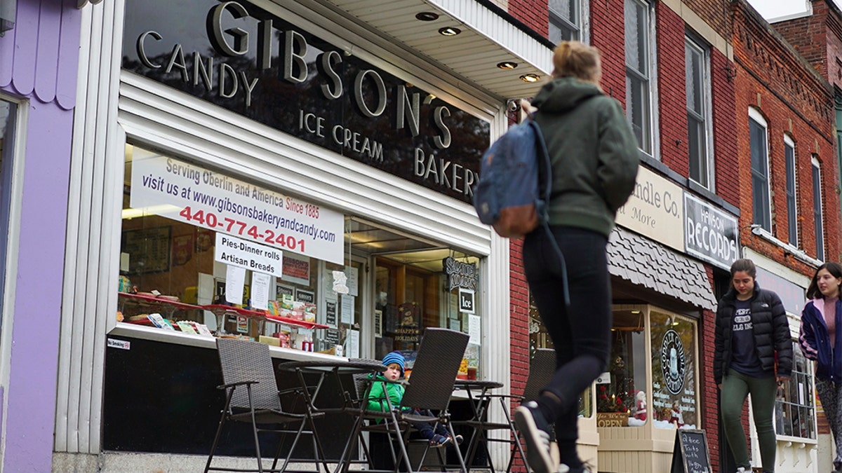 People walking near Gibson's bakery in Oberlin, Ohio
