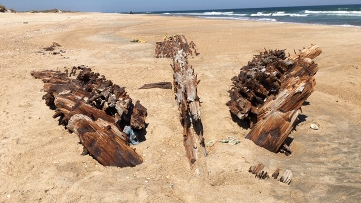 The shipwreck revealed on Hatteras Island.