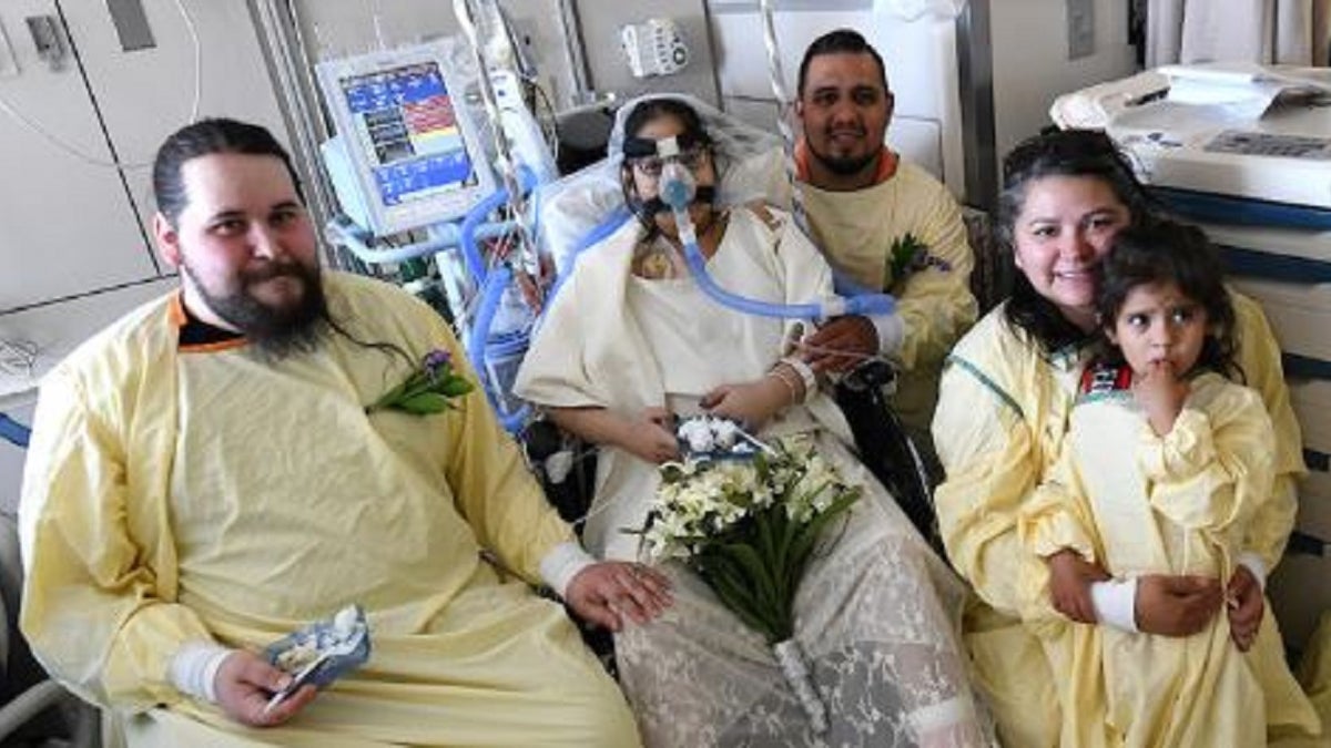 Anna Gonzales and Justin Middleton married each other in a ceremony inside Gonzales' hospital room at Indiana Unversity Health on Tuesday. 