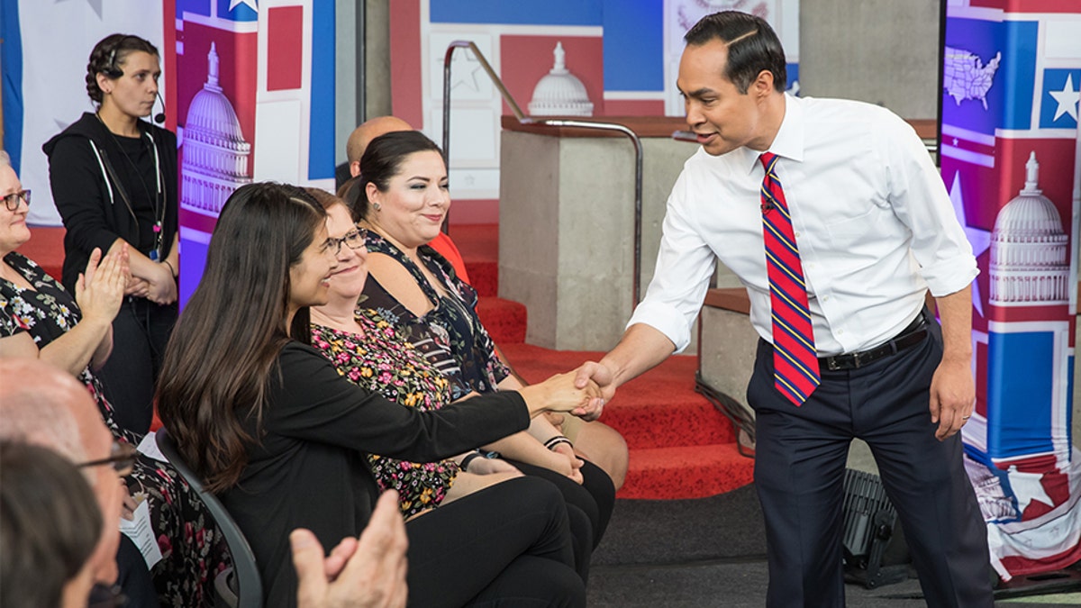 Castro greeting voters at the Fox News Town Hall in Tempe.