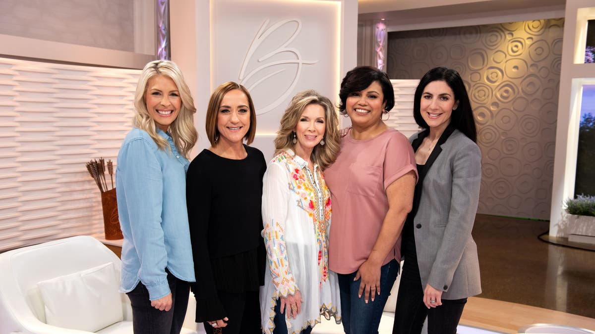 Jenn Johnson, Christine Caine, Laurie Crouch, Dianna Nepstad, and Alex Seeley on the set of Better Together. (Pictured left to right.)