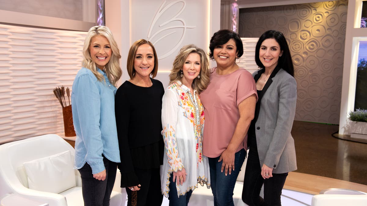 Jenn Johnson, Christine Caine, Laurie Crouch, Dianna Nepstad, and Alex Seeley on the set of Better Together. (Pictured left to right.)